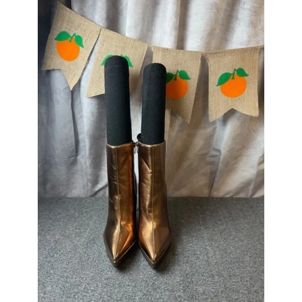 Nine West Danis Pointy Toe Stiletto Heel Platform Boots Bronze Metallic 8M - Picture 3 of 11